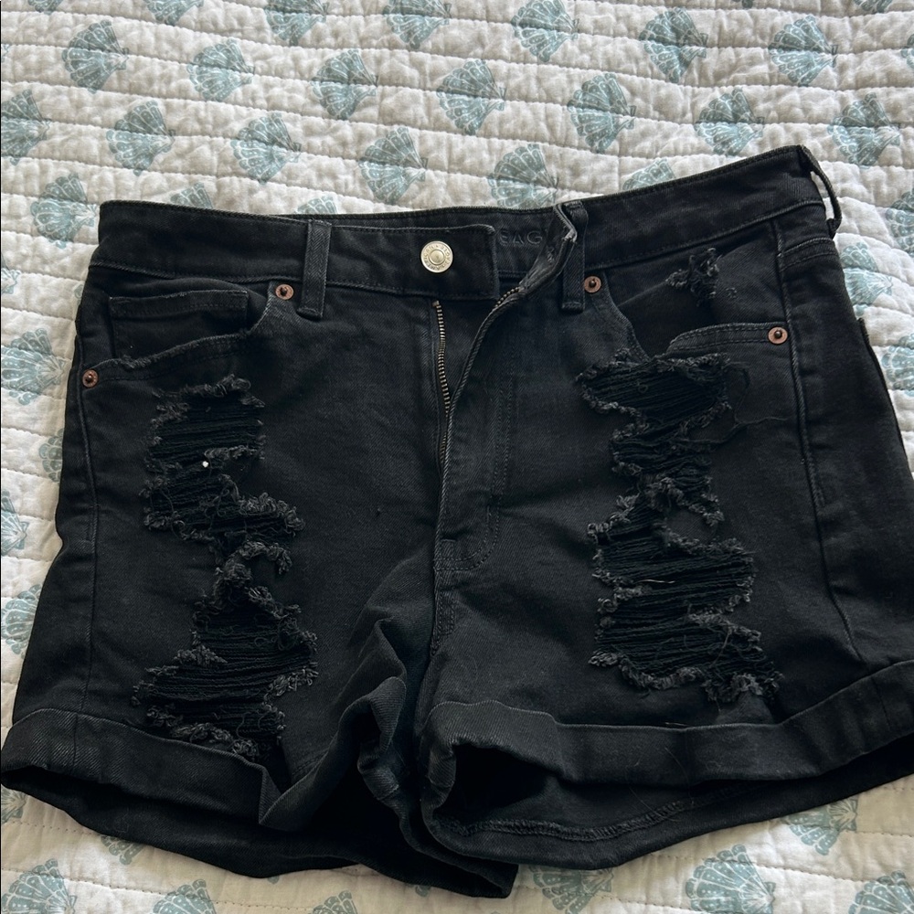 American Eagle Outfitters Black Ripped Jean Shorts
